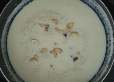 cashew and raisins avalakki payasa or aval payasam