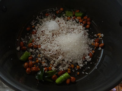 salt, sugar and coconut for avalakki upkari or poha snacks