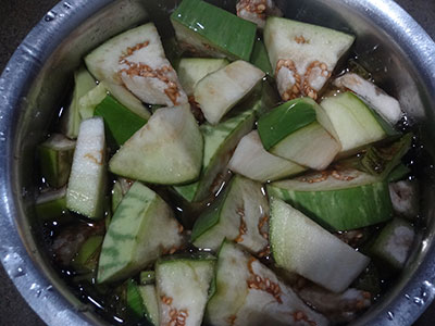 chopped brinjal for badanekai hasi masale huli or brinjal sambar