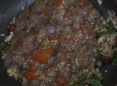 mashed vegetables for badanekayi gojju or brinjal curry
