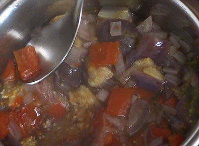 cooked vegetables for badanekayi gojju or brinjal curry