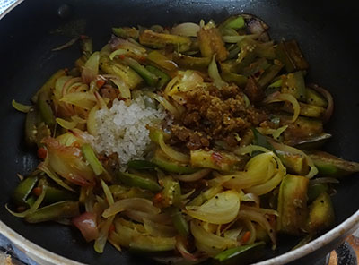 salt, jaggery and tamarind for badanekayi palya or brinjal onion stir fry