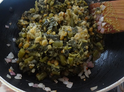 cooked vegetable and lentils mixture for bassaru or bas saaru palya