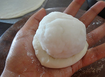 stuffing rice flour dough for bili holige or obbattu