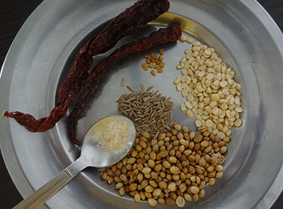 spices for kumbalakai huli or ash gourd sambar