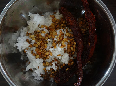 grinding masala for kumbalakai huli or ash gourd sambar