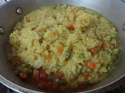 cooked dal and vegetables for broken wheat bisisbele bath