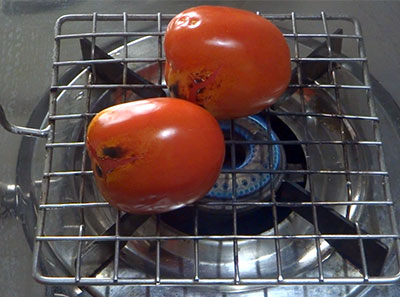 charring tomatoes for burnt or charred tomato chutney recipe