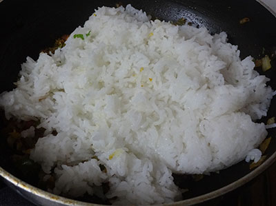 cooked rice for capsicum rice or capsicum bath