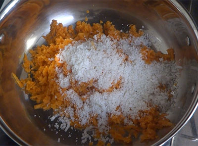 coconut for wheat flour carrot holige or carrot obbattu