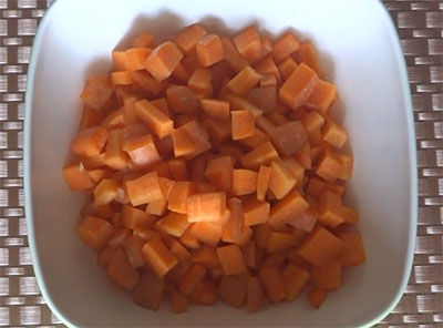 chopped carrot for carrot pickle or carrot uppinakayi