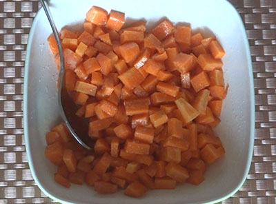 marinating carrot for carrot pickle or carrot uppinakayi