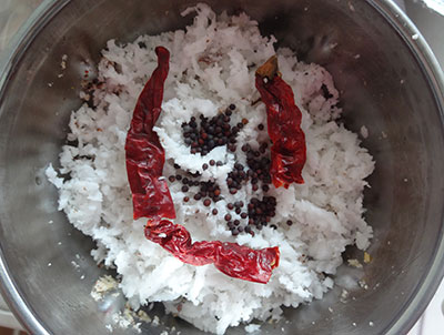 coconut and red chili for carrot raita or thambuli