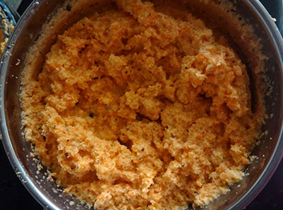 grind carrot for carrot raita or thambuli