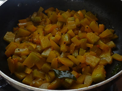 cooked pumpkin for sihi kumbalakai palya or pumpkin stir fry