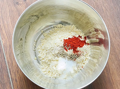 flour and other ingredients for chilli bajji or menasinakayi bajji