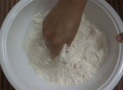 mixing the flour for chiroti