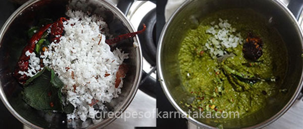 grind leaves and dals for doddapatre or sambarballi chutney