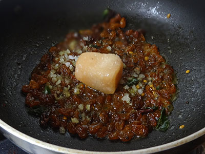 jaggery, tamarind and salt for drakshi gojju or raisins curry