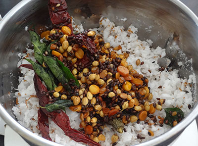 roasted ingredients for drakshi gojju or raisins curry