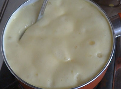 boiling milk for fruit custard or fruit salad recipe