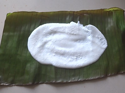 rice batter on banana leaf for genasale or kadubu recipe