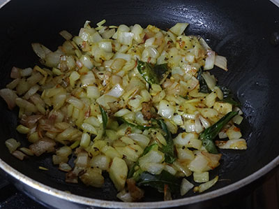 frying onion for genasina palya or sweet potato stir fry