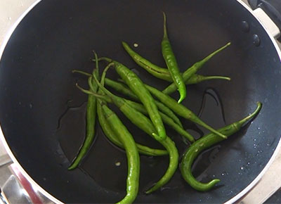 frying green chillies for green chilli fry recipe