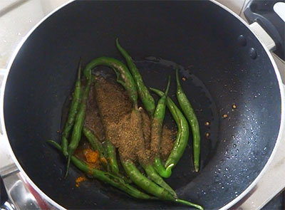 turmeric and asafoetida for green chilli fry recipe