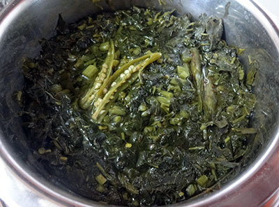 cooked leaves for harive soppu or dantu soppu saaru