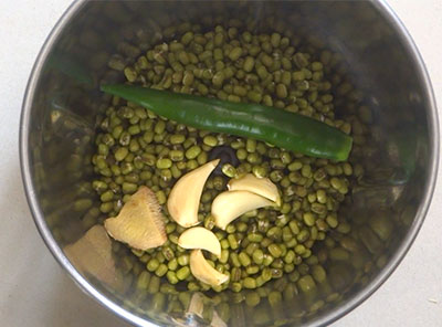 ginger, garlic and green chili for hesarukalu chapathi or moong paratha