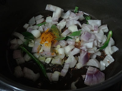 onion for hesaru kaalu gojju or green gram curry