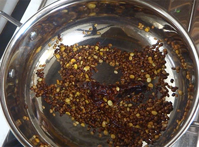 frying ingredients for huruli chutney or horse gram chutney