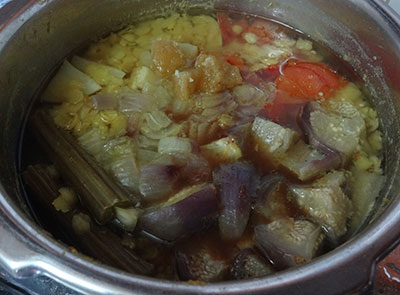 cooked dal and vegetables for udupi style idli sambar