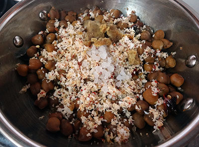 spices and jagger for kadle usli or chana sundal
