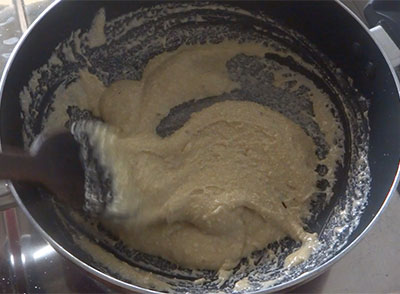stirring for kaju katli or cashew burfi recipe
