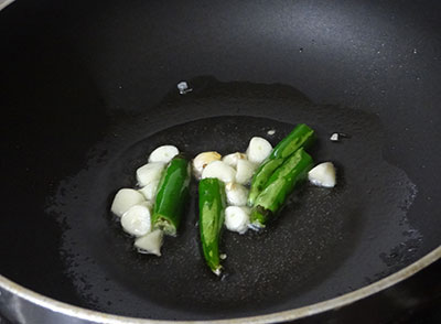 garlic and green chilies for kesuvina ele chutney or taro leaves chutney