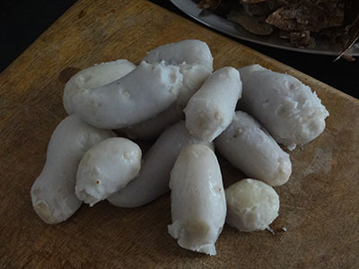 cooked arbi for kesuvina gadde palya or arbi stir fry