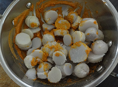 masala coated arbi for kesuvina gadde palya or arbi stir fry