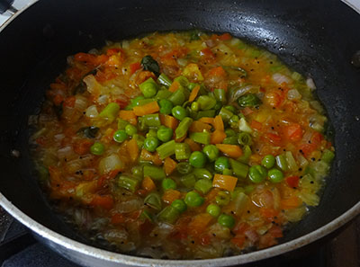 cooked vegetables for khara bath or masala rava bath