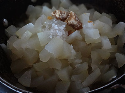 salt and jaggery for boodu kumbalakai palya or ash gourd stir fry