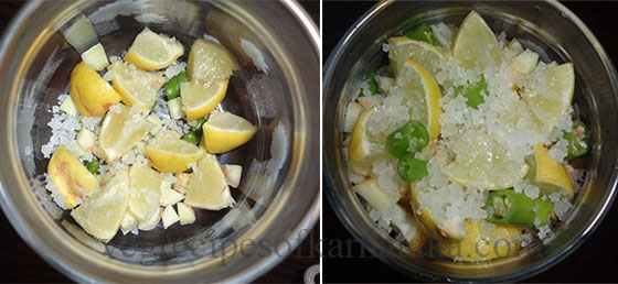 cutting lemon ginger and green chili for pickle