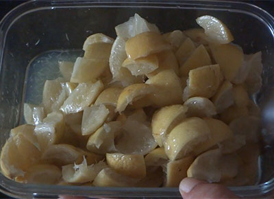 pickling for lemon pickle or nimbe hannina uppinakayi