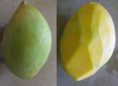 Wash and peel the mango for mango chutney or mavinakayi chutney