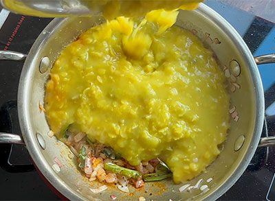 cooked dal and water for mavinakayi tovve or mango dal recipe