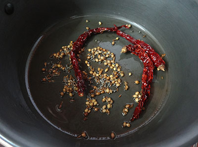 frying spices for menthe huli or fenugreek seeds sambar
