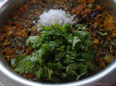 salt and coriander leaves for menthe soppina palle or methi dal