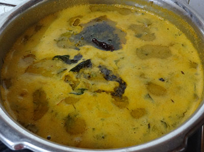 boiling mixed greens sambar or soppina huli saaru