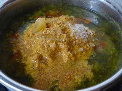 tamarind juice for mixed greens sambar or soppina huli saaru