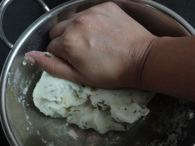 kneading the dough for mosaru kodubale or kodbale
